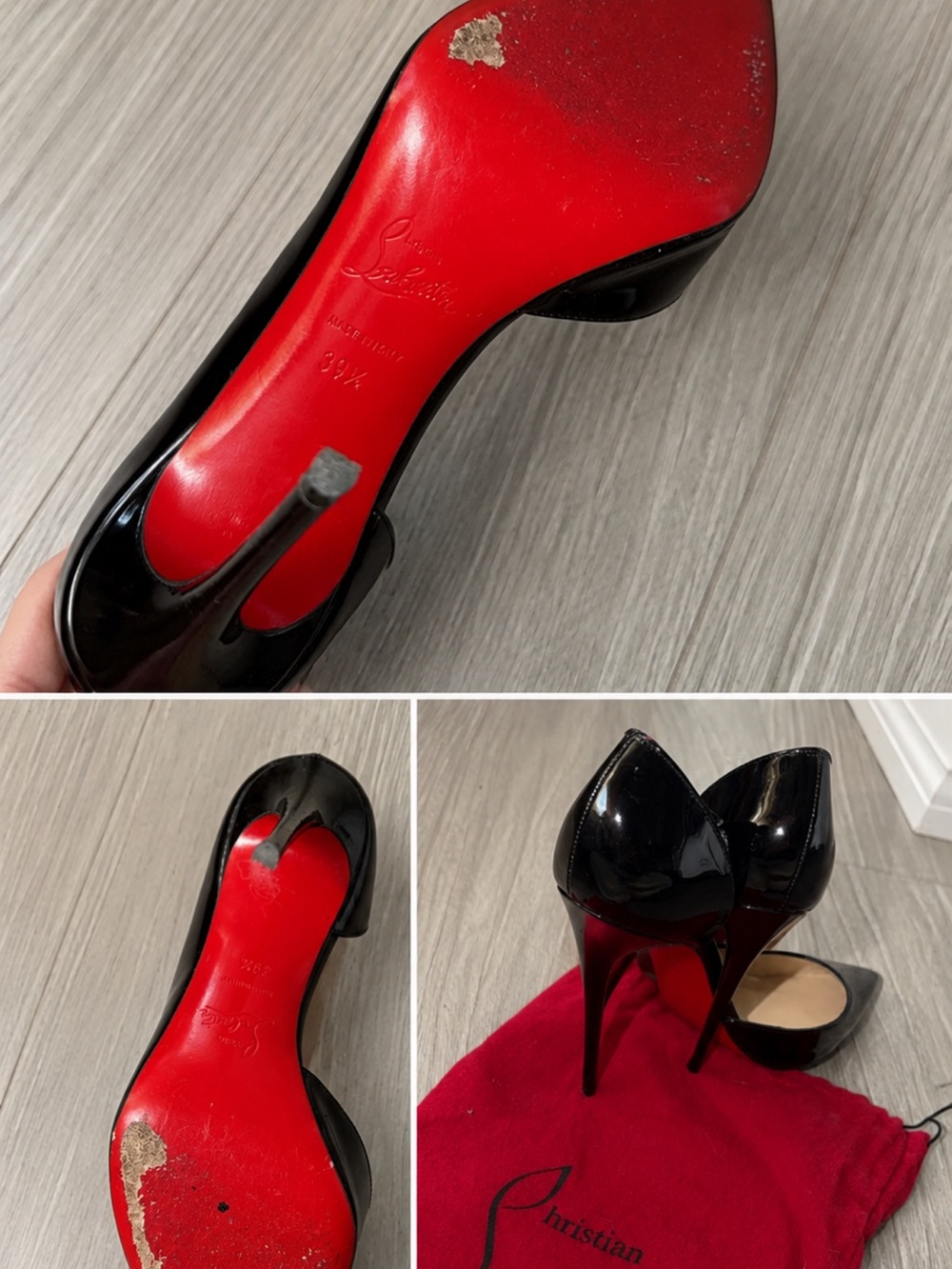 Christian Louboutin Black Patent Leather Stiletto Pumps with Red Sole